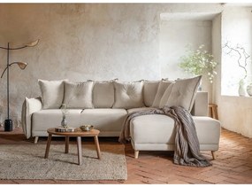 Бежов ъглов диван от велур (десен ъгъл) Lazy Lukka - Miuform