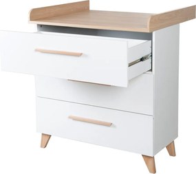Бял детски скрин в дъбов декор с маса за преповиване 88,5x99x76 cm Léon – Roba