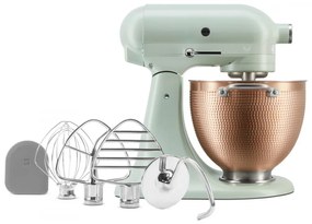 Планетарен миксер KitchenAid Artisan Blossom Exclusive Design 5KSM180LEELB, 300W, 4.7 л, Direct drive, 10 скорости, Накланяща се глава, Купа от кована мед, Билково зелен