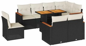 3327500 vidaXL Градински комплект диван с възглавници 9 части черен полиратан