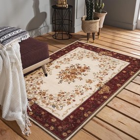 Рустик бежово-червен килим с цветя Ширина: 120 см | Дължина: 170 см