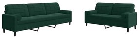 3278493 vidaXL Мека мебел от 2части с възглавници и болстери тъмнозелен кадифе
