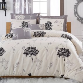 Спален комплект Eponj Home 143EPJ1451, 65% памук, 35% полиестер, 4 части, Завивка 200х220 см, Чаршаф 220х240 см, Калъфка 50х70 см, Бежов/сив