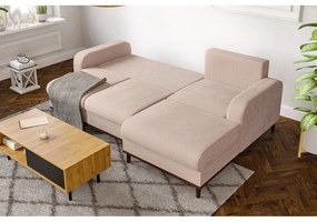 Бежов ъглов диван от рипсено кадифе (десен ъгъл) Beata – Ropez