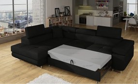 Черен разтегателен ъглов диван с място за съхранение (ляв ъгъл L форма) Anton – ELTAP