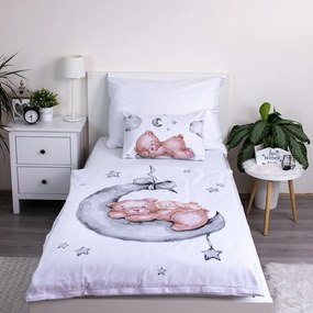 Бяло памучно детско спално бельо 100x135 cm Teddy Bear "Ribbon" – Jerry Fabrics