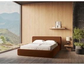 Двойно легло теракотено тапицирано с място за съхранение и включена подматрачна рамка 140x200 cm Kiana – Makamii