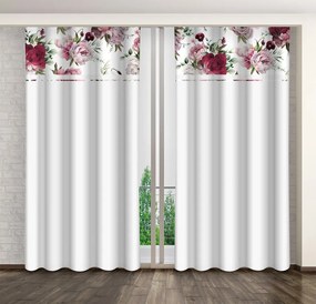 Обикновена бяла завеса с щампа на розови и бордови божури Ширина: 160 см | Дължина: 250 см