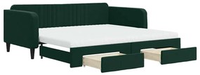 3197144 vidaXL Канапе с изтеглящо легло и чекмеджета зелено 100x200 см кадифе