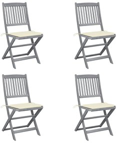 3064565 vidaXL Сгъваеми градински столове, 4 бр, с възглавници, акация масив