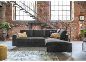 Тъмносив кадифен разтегателен ъглов диван (десен ъгъл) Lofty Lilly – Miuform