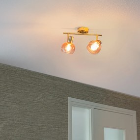 Прожектор в стил арт деко златен с розово стъкло 2-светлина - Vidro