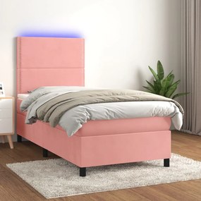 3136034 vidaXL Боксспринг легло с матрак и LED, розово, 80x200 см, кадифе