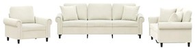 3202198 vidaXL Комплект дивани 3 части с възглавници, кремав, кадифе
