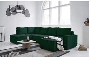 Тъмнозелен разтегателен ъглов диван от рипсено кадифе (ляв ъгъл/"U" форма) Brave Dave – Miuform