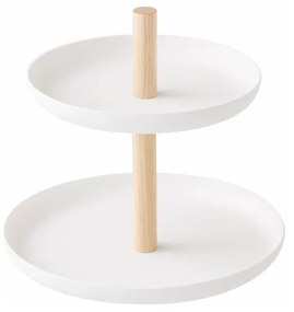 Бяла стойка с 2 купи за съхранение и детайли от букова дървесина Tosca - YAMAZAKI
