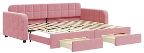 3196980 vidaXL Канапе с изтеглящо легло и чекмеджета розово 90x200 см кадифе