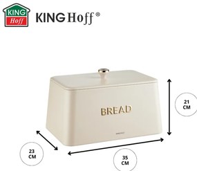 Кутия за хляб Kinghoff KH 1950, 35 см, Метално тяло, Бамбуков капак, Бежов/златист
