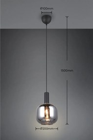 Черно висящо осветително тяло със стъклен абажур ø 20 cm Diva – Trio