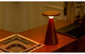 LED настолна лампа в тъмно естествен цвят с дървен абажур (височина 21 cm) Sylva – Gingko