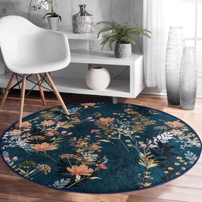 Тъмносин кръгъл килим подходящ за пране и за прахосмукачки роботи ø 120 cm Comfort – Mila Home