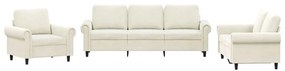 3202178 vidaXL Комплект дивани от 3 части с възглавници, кремав, кадифе