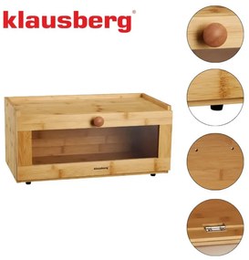 Кутия за хляб Klausberg KB 7924, 40 см, Акрилна предна част, Бамбук, Кафяв