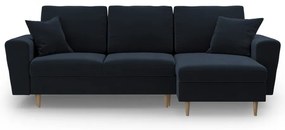 Тъмносин кадифен разтегателен ъглов диван с място за съхранение Kyoto – Cosmopolitan Design