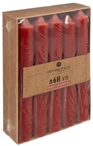 Комплект свещи без аромат atmosphera Hugo, 16 cm, 10 бр - Червен