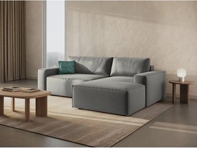 Светлосив кадифен разтегателен с място за съхранение ъглов диван (десен ъгъл) Jodie – Micadoni