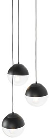 Ретро висяща лампа черна с прозрачно стъкло кръгла 3-светлина - Eclipse