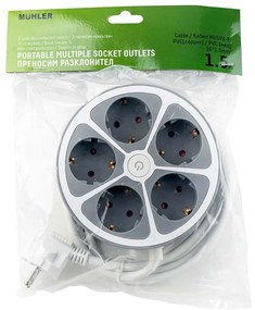 Раклонител кръг Muhler 1006181, 3680W, 5 гнезда, Ключ, H05VV-F, 1.5 м, IP20, 16A, Бял/сив