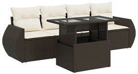 3326564 vidaXL Градински комплект с възглавници, 5 части, кафяв полиратан