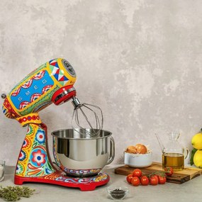 Планетарен миксер SMEG Dolce & Gabbana SMF03DGEU, 800 W, 4.8 л, 10 скорости, Функция за плавен старт, Крачета против хлъзгане, Многоцветен