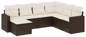 3219293 vidaXL Градински комплект с възглавници, 7 части, кафяв, полиратан