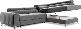 Сив кадифен разтегателен ъглов диван с място за съхранение (десен ъгъл L форма) Laurence – ELTAP