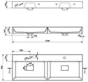 Бял двоен умивалник от отлят мрамор 119x44 cm Godiva – Sapho