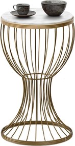 Алдора метална - МДФ странична маса в златист - бял мраморен ефект 35x35x58см.
