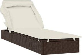 319637 vidaXL Шезлонг със сгъваем покрив, кафяв, 213x63x97 см, полиратан