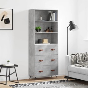 3189353 vidaXL Висок шкаф, бетонно сив, 69,5x34x180 см, инженерно дърво