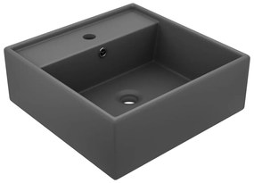 146950 vidaXL Мивка с преливник лукс квадрат тъмносив мат 41x41 см керамика
