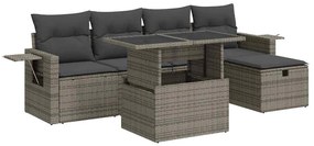 3327850 vidaXL Градински диван с възглавници, 6 части, полиратан, сив