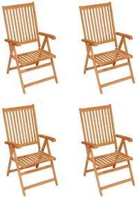 3065537 vidaXL Градински столове, 4 бр, черни възглавници, тиково дърво масив