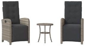 365203 vidaXL Бистро комплект с възглавници 3 части сив полиратан