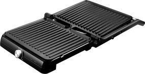Електрическа скара Rosberg R51442M, 2000W, Грил, Незалепващи плочи-29х23 см, Отваряне на 180°C, Инокс/черен