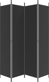 Параван за стая Rice, 4 панела, черен, 200x220 cм, плат