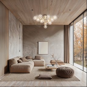 Таванна лампа в стил арт деко бронзова с кехлибарено стъкло 12-светлина - Bianca