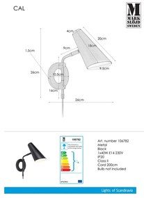 Черна стенна лампа за контакт ø 9,5 cm Cal – Markslöjd