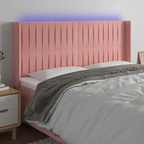 3124357 vidaXL LED горна табла за легло, розова, 203x16x118/128 см, кадифе