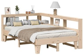 3324553 vidaXL Легло с етажерка за книги, без матрак, 135x190 см, бор масив